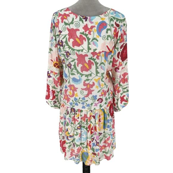 Miss June Dress Womens Medium Ivory Floral Sequins Short Babydoll Swim Cover Up - Picture 2 of 15